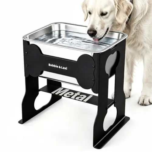 Bobbie & Laxi raised stainless steel water bowl with metal stand