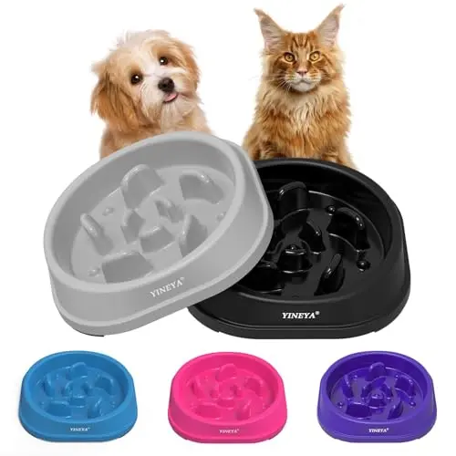 YINEYA grey and black slow feeder dog bowls set of 2 with maze pattern