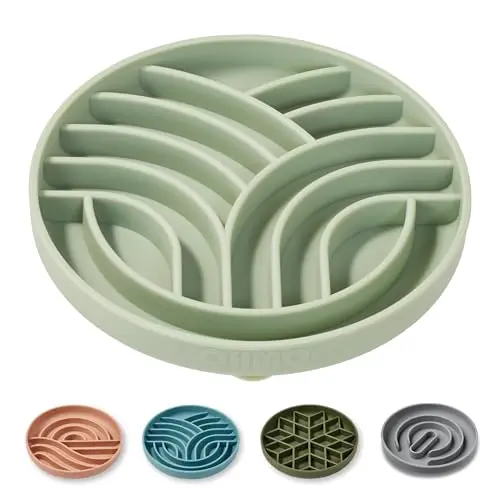 OHMO sage green silicone slow feeder dog bowl with tree of life pattern and suction cup