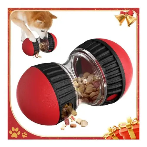 Red adjustable treat dispensing rolling ball for dogs