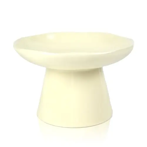 LovinFurBaby Ceramic Shallow Cat Bowl, cream elevated porcelain flat-faced dog bowl