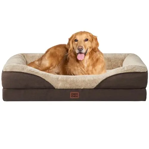 EHEYCIGA Orthopedic XL Dog Bed in brown with bolstered sides