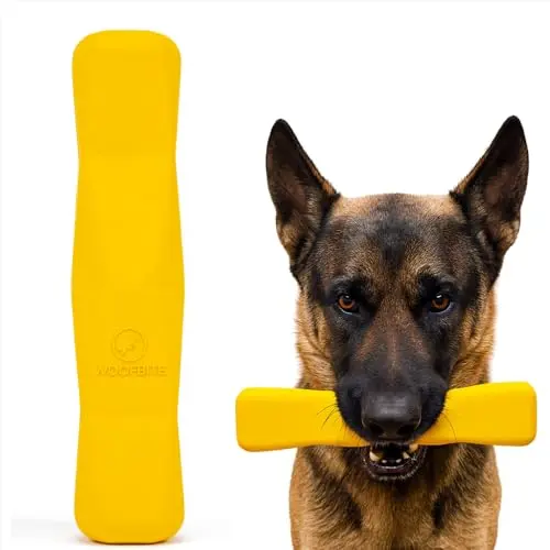 WoofBite Indestructible Stick - bright yellow rubber chew toy in stick shape