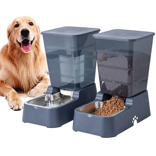 Meikuler 3.8L auto feeder and water dispenser set, navy
