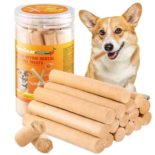 PawsGear salmon sticks for dogs with real salmon and carrot pieces in a package