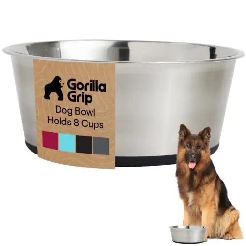 Black Gorilla Grip 8-cup stainless steel dog bowl with silicone base