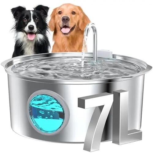 GROOKPET stainless steel dog water fountain with handle and large 7L tank