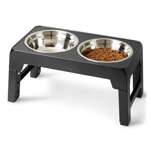 Amazon Basics elevated dog bowls with 5 height settings and recycled frame