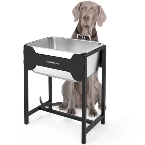MeoWriental 2.5 gallon elevated dog water bowl with full metal stand in black and grey