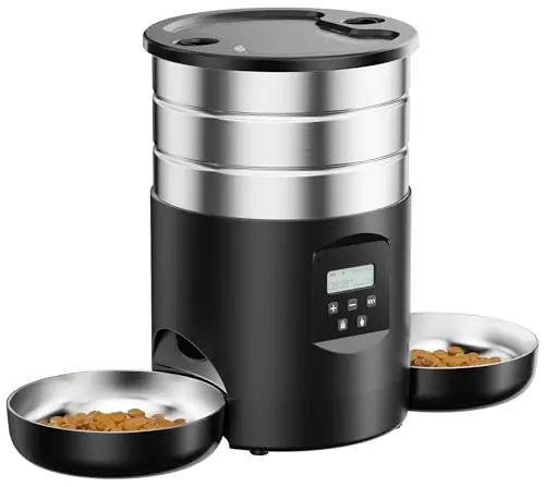 GROOKPET automatic feeder with dual stainless steel bowls