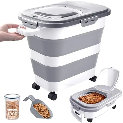 DDMOMMY collapsible dog food container with wheels and handle, grey