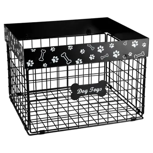 Geyecete black wire dog toy basket with bone-shaped accents