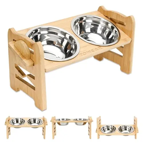 TOWEAR bamboo elevated dog bowls with 15-degree tilt