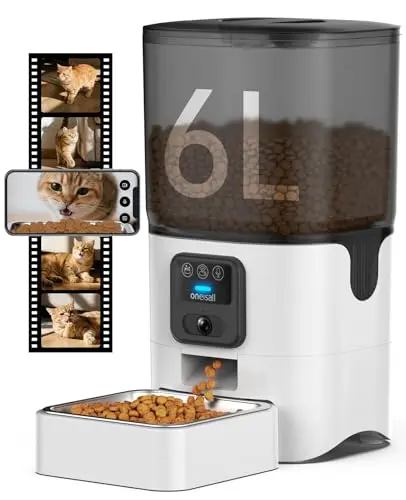 oneisall automatic dog feeder with camera, white