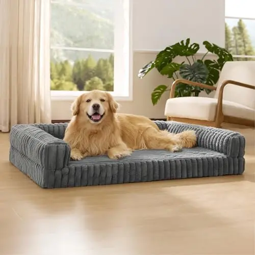 Bedsure XXL Dog Bed in grey with faux fur surface and corduroy sides