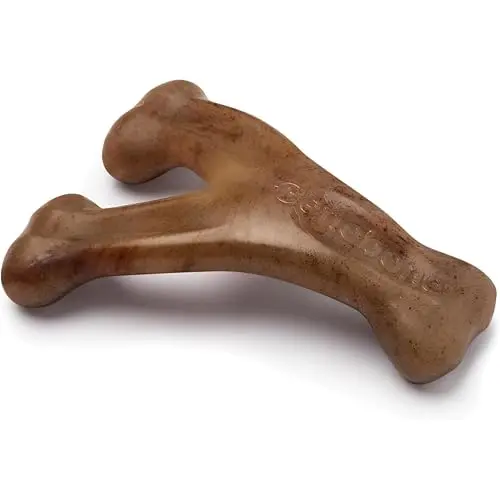 Small brown nylon wishbone chew toy for dogs