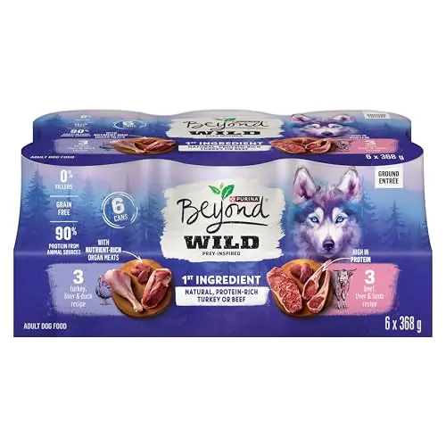 Beyond Wild wet dog food variety pack with turkey and beef cans