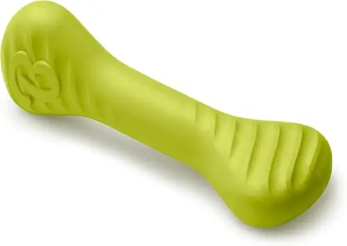Benebone green natural rubber dog bone with curved gripping ends