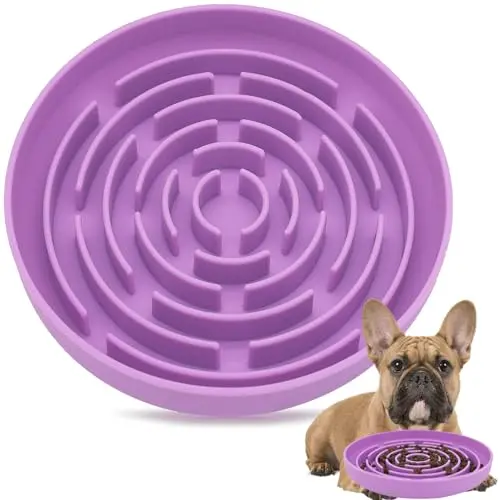 Azyh purple silicone slow feeder dog bowl with suction cups and maze pattern