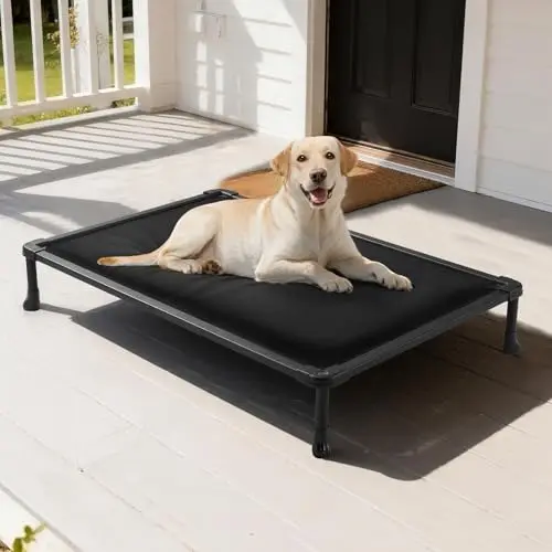 Veehoo Chew Proof Elevated Dog Bed in black with padded mat