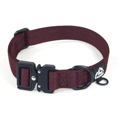 Tacwild burgundy chew-proof dog collar with metal buckle