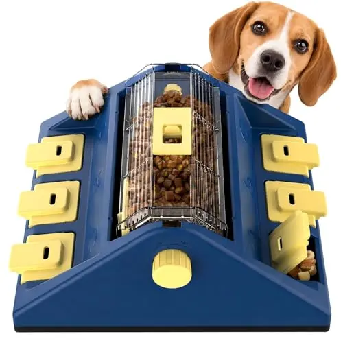 KADTC yellow-blue dog puzzle with flip boxes and rotating cylinder