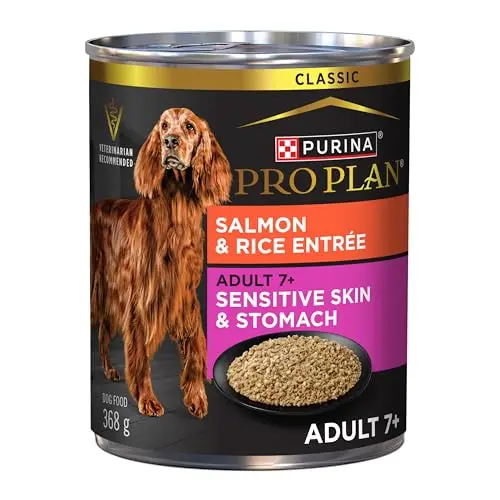 Purina Pro Plan senior 7 plus sensitive skin and stomach salmon and rice entree canned food