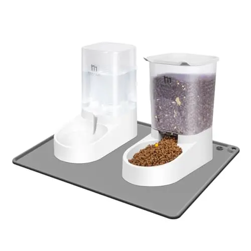 Marchul gravity dog feeder and water dispenser set with silicone mat