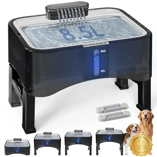 UPSKY 8.5L elevated dog water fountain with adjustable heights and stainless steel tray