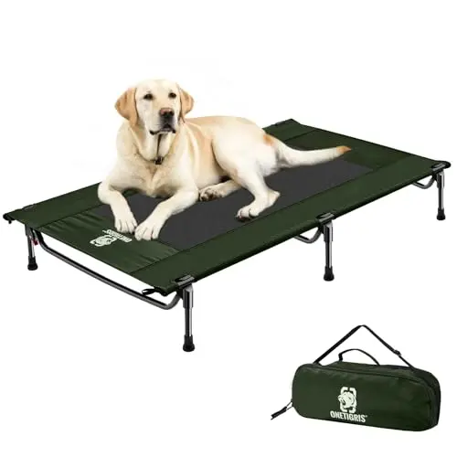 OneTigris Elevated Dog Bed in olive with chew proof mesh
