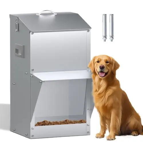 ASRJKIE weatherproof extra large gravity dog feeder with rain shield outdoors