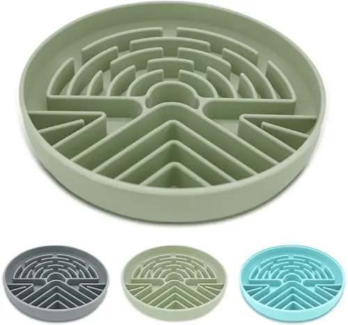 Zonopy grey-green silicone slow feeder dog bowl with maze pattern and suction base