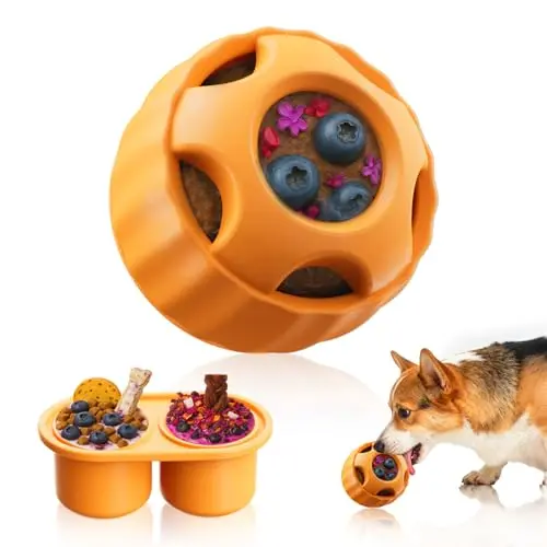 KILIN dog enrichment toy, orange freezable lick ball with suction cup