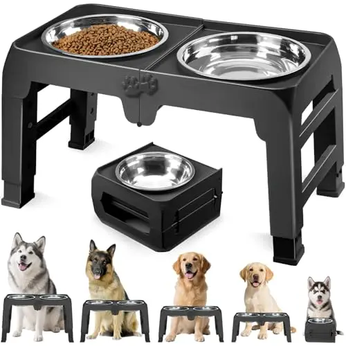 COMESOON elevated dog bowl stand with two extra-large stainless steel bowls on a black frame