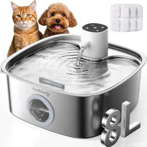 FEELNEEDY cordless stainless steel pet water fountain with radar sensor