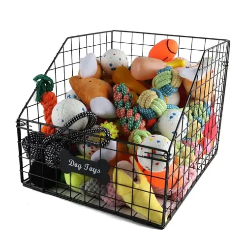Geyecete black trapezoid wire dog toy basket with lowered front