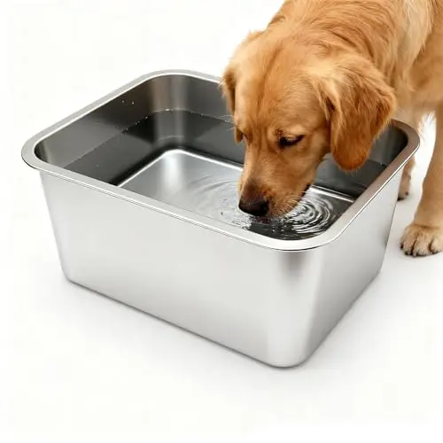 Silver TPQZDYM rectangular 4-gallon stainless steel dog water bowl