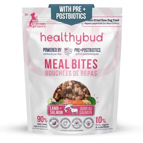 healthybud freeze-dried raw salmon meal bites dog food