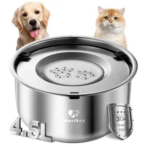 Spill Proof Dog Water Bowl - Morikey 4.5L Stainless