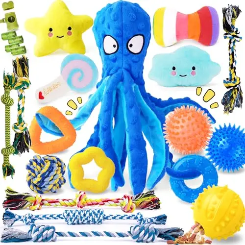KIPRITII 23-pack dog toys with octopus, rope, squeaky and chew toys