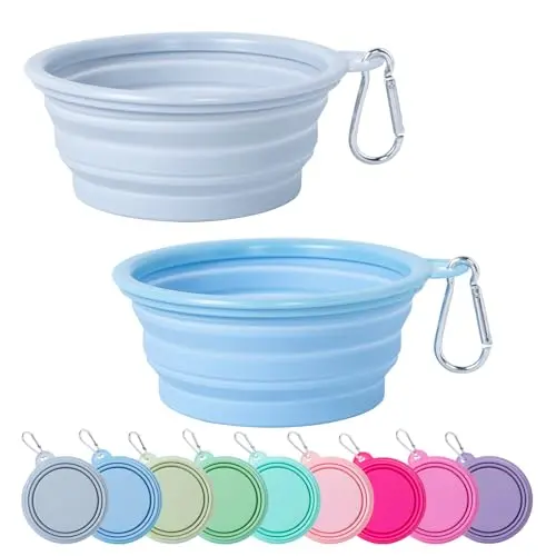 SLSON macaron collapsible dog bowl in blue and light grey