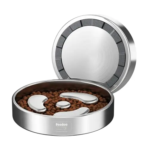 Feedoo stainless steel slow feeder dog bowl with raised maze and non-slip base