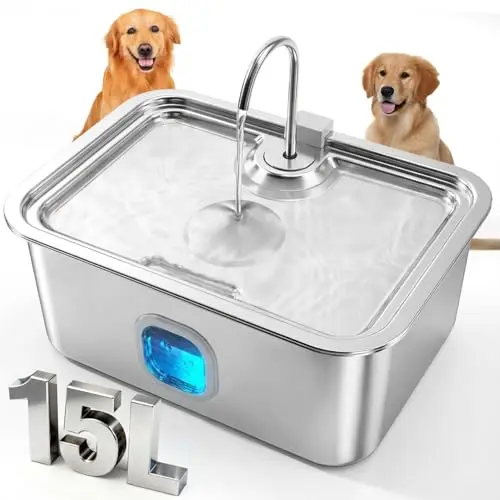 ZJFTERJY 15L extra-large dog water fountain with stainless steel top and visible water level
