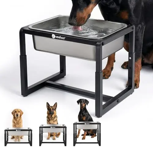Veehoo elevated dog water bowl stand with large stainless steel bowl