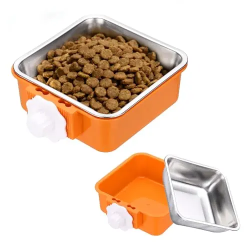 PETAXCELL orange square hanging crate bowl with stainless insert