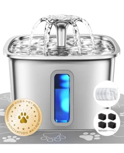 Veken stainless steel cat and small dog water fountain with blue LED light