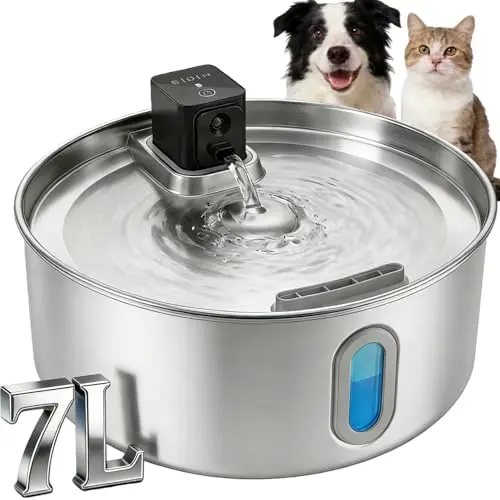 NAVEJOY 7L cordless dog water fountain with stainless steel build and battery powered