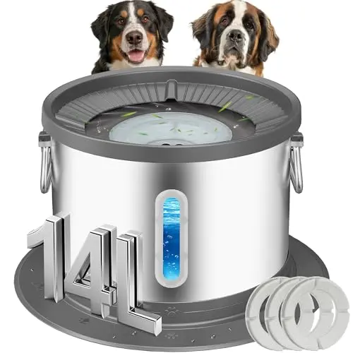 UPSKY 14L Stainless Steel No Spill Dog Water Bowl Grey
