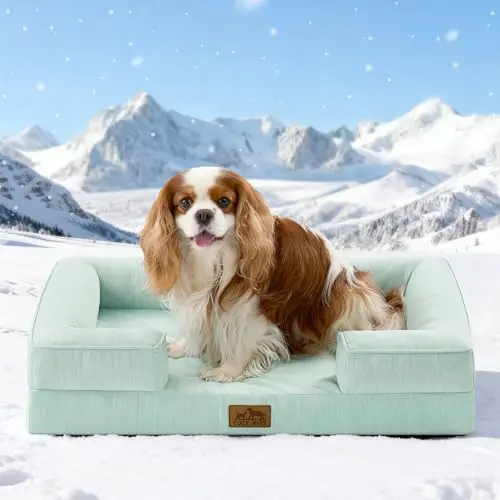 COZY KISS Cooling Dog Bed in green with three-sided bolster and nylon bottom