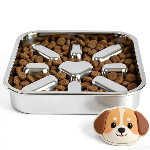 YardEase stainless steel slow feeder dog bowl with deep ridges and non-slip base